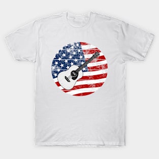 Acoustic Guitar USA Flag Guitarist Musician 4th July T-Shirt